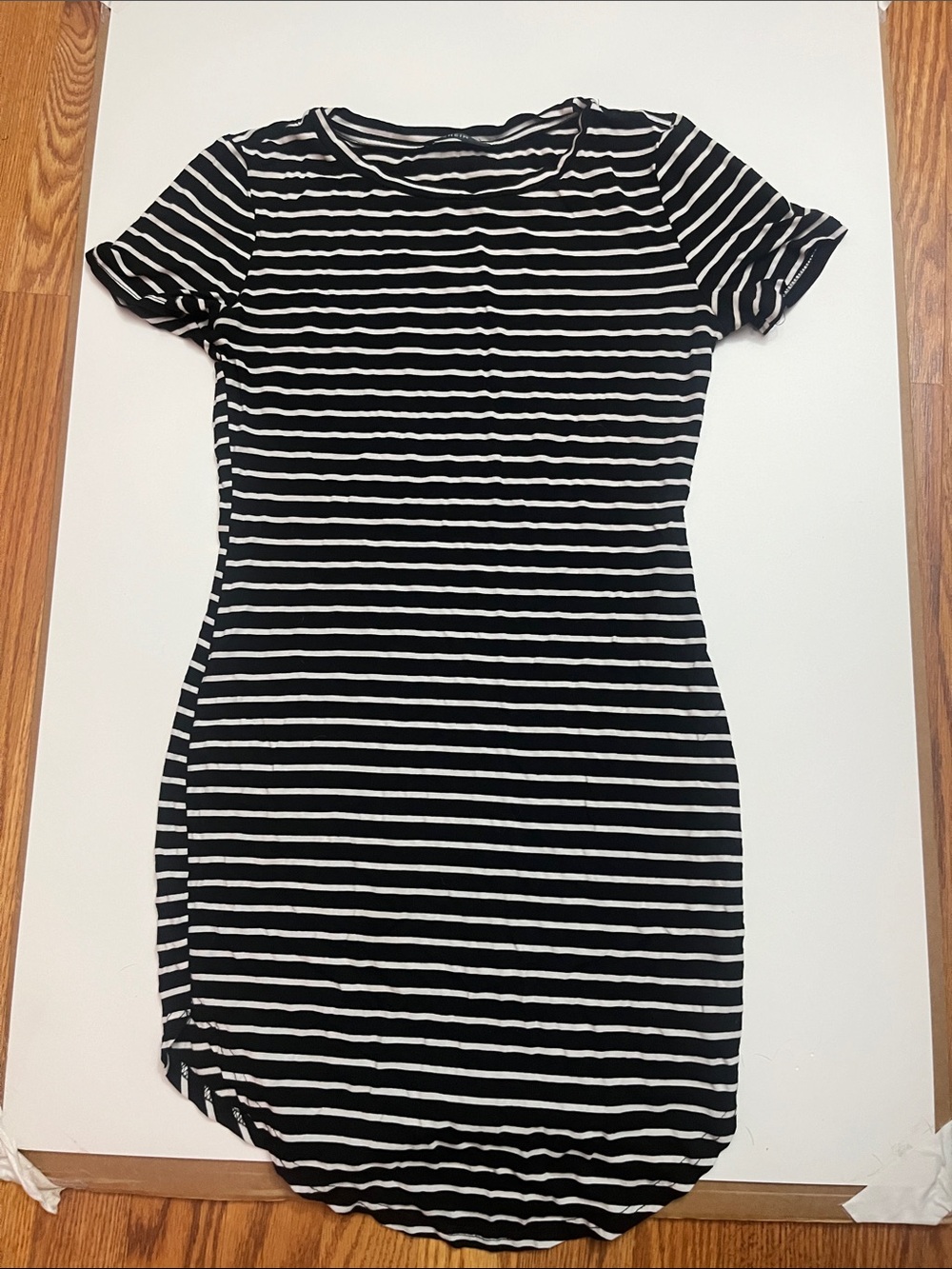 SHEIN Black & White Striped Midi Crewneck Dress